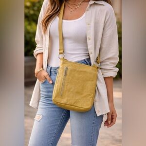 HOBO Yellow Crossbody Leather Shoulder Bag EUC Casual Practical Maximalism